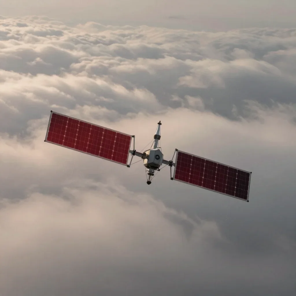 a solar sail above cloud layers after warm summer rain, cinematic architectural photography, careful geometric compositi
