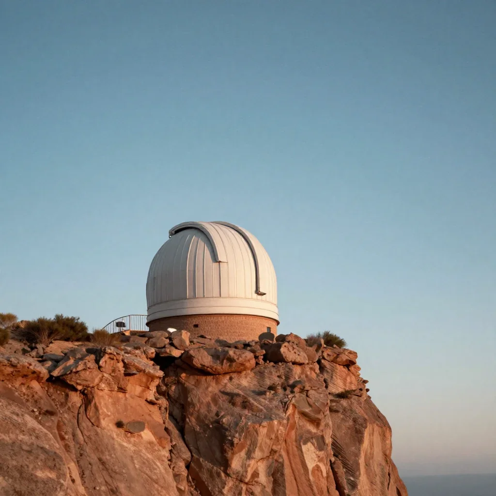 a cliffside observatory beneath a star-filled sky, high-end design magazine photography, restrained color harmony, terra