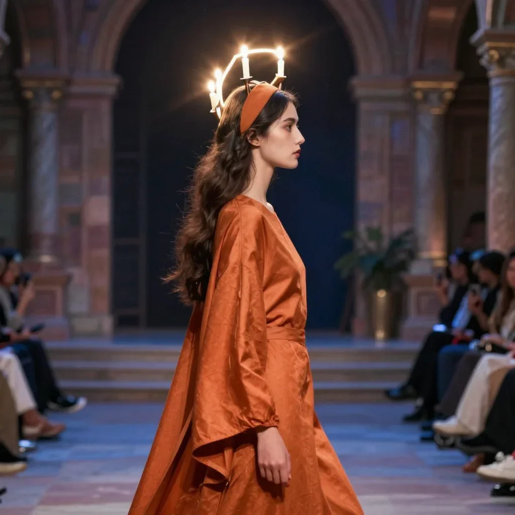 a celestial priestess with haloed candlelight in a dramatic three-quarter profile, in a moonlit palace courtyard, high-f