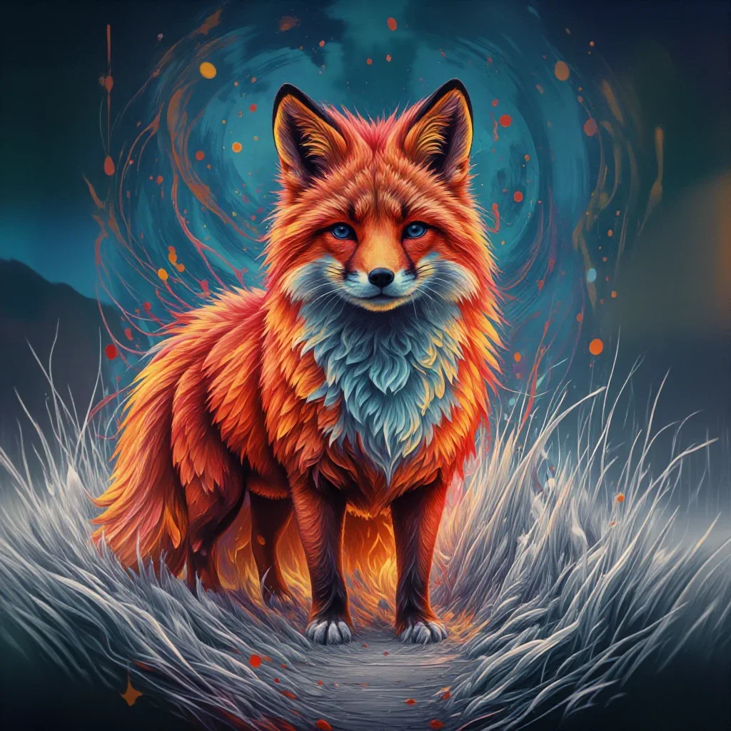 a red fox among silver grass at first light, luminous gouache painting, weathered tactile surfaces, cobalt and amber pal