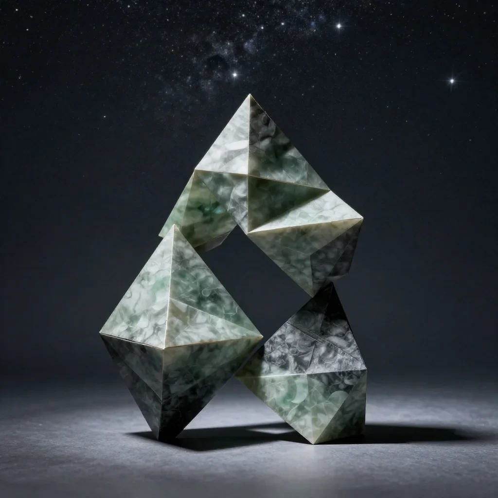 a folded paper kinetic sculpture beneath a star-filled sky, high-end design magazine photography, careful geometric comp