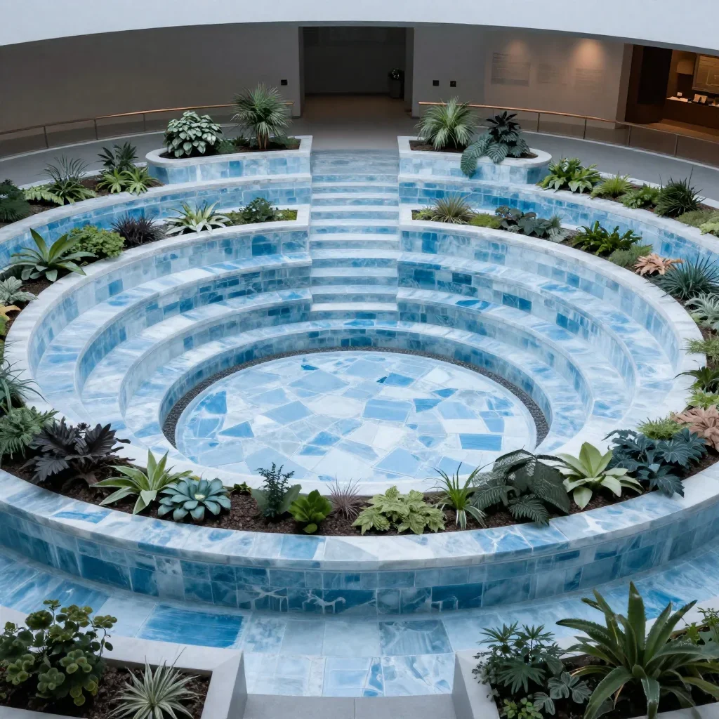 a ring habitat with terraced gardens in cool museum light, refined editorial travel photography, crisp material detail, 