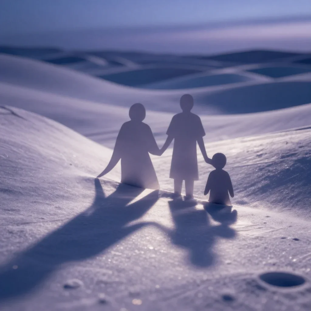 a geometric study of folded shadows at blue hour, dreamlike fine-art landscape photography, shallow depth of field, lave