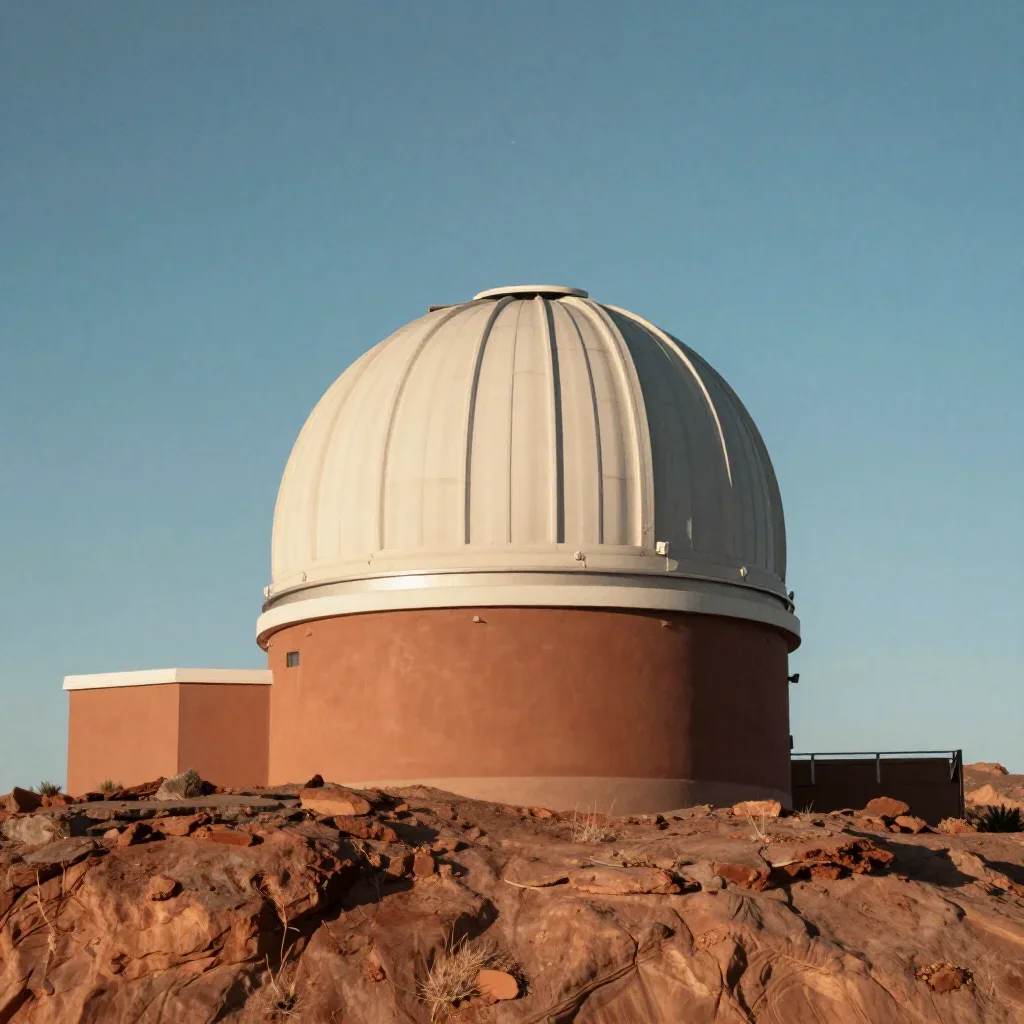 a cliffside observatory beneath a star-filled sky, museum-quality still-life photography, restrained color harmony, terr