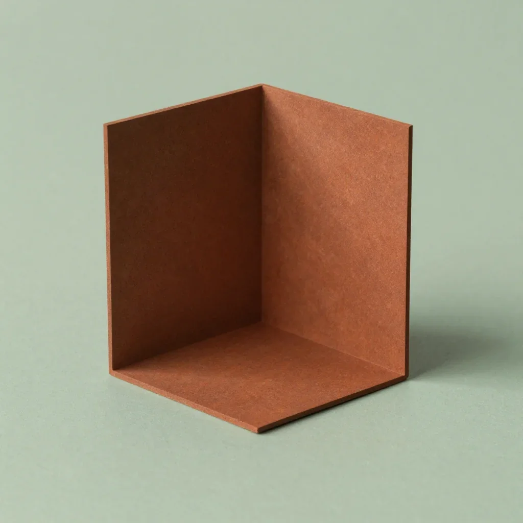 a geometric study of folded shadows under diffused skylight, minimal geometric 3D art, restrained color harmony, rust an