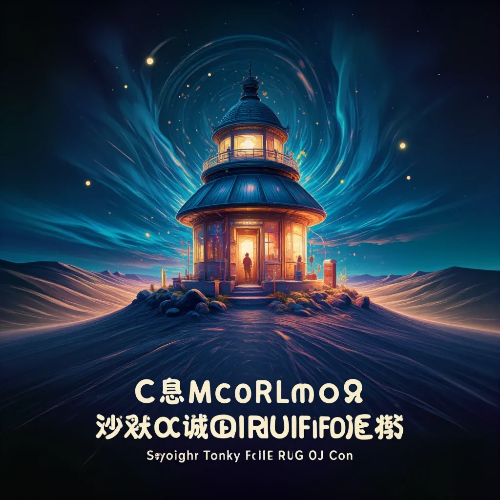 a desert research station at blue hour, Japanese woodblock-inspired editorial art, soft volumetric light, indigo and pea
