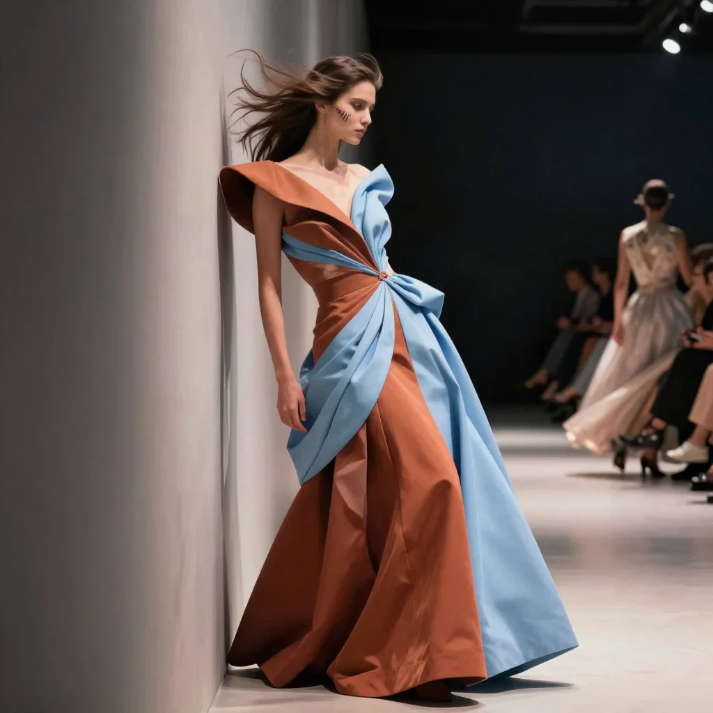 a couture catwalk muse with razor cheekbones in a wind-swept lean against a wall, on a midnight dance floor, futuristic 