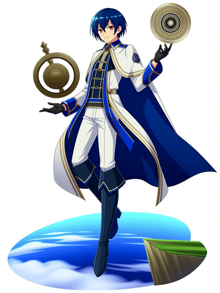 Masterpiece anime character concept art, a young adult celestial cartographer, short midnight-blue hair, amber eyes, tai