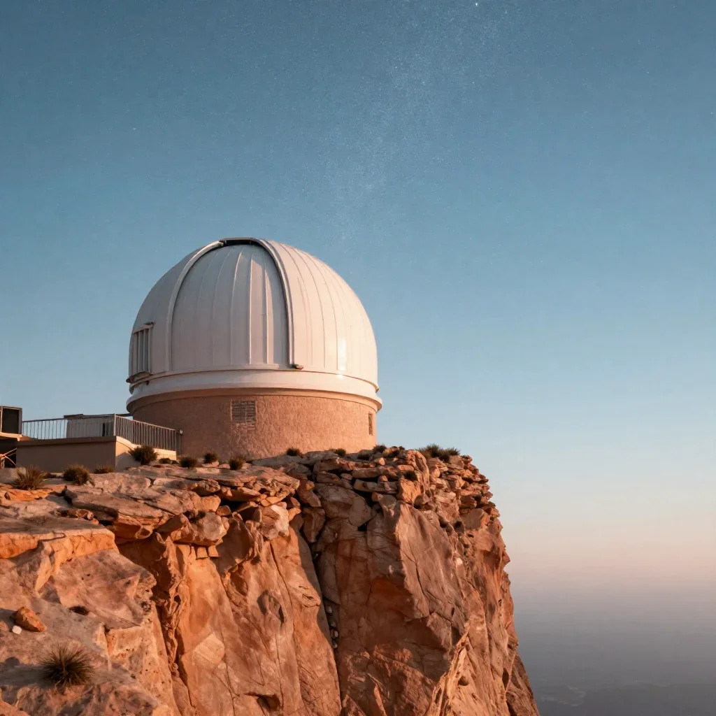 a cliffside observatory beneath a star-filled sky, high-end design magazine photography, soft volumetric light, terracot