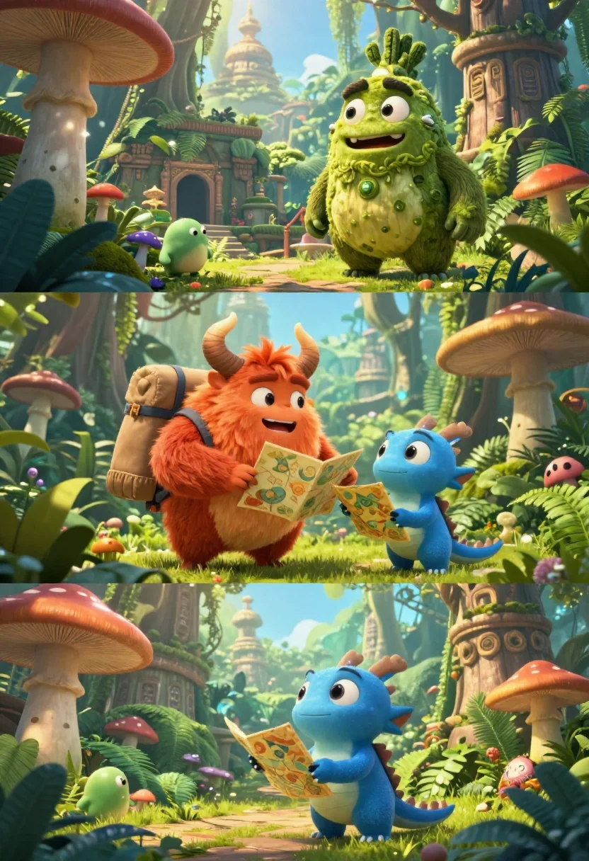montage, multi-shot 3D animated feature film, don't use one camera angle or single cut, vibrant glossy CGI render, Pixar
