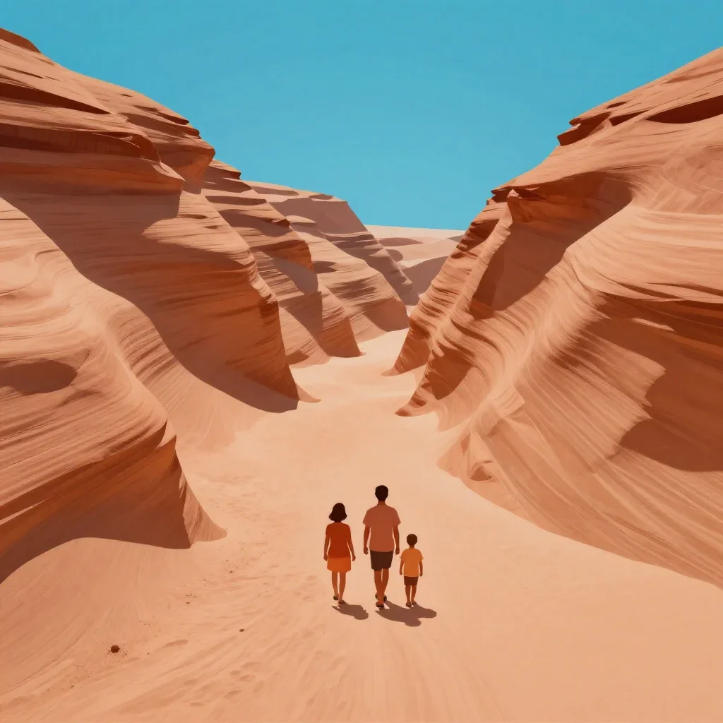 a wind-carved sandstone valley in a gentle sea breeze, minimal geometric 3D art, careful geometric composition, ochre an