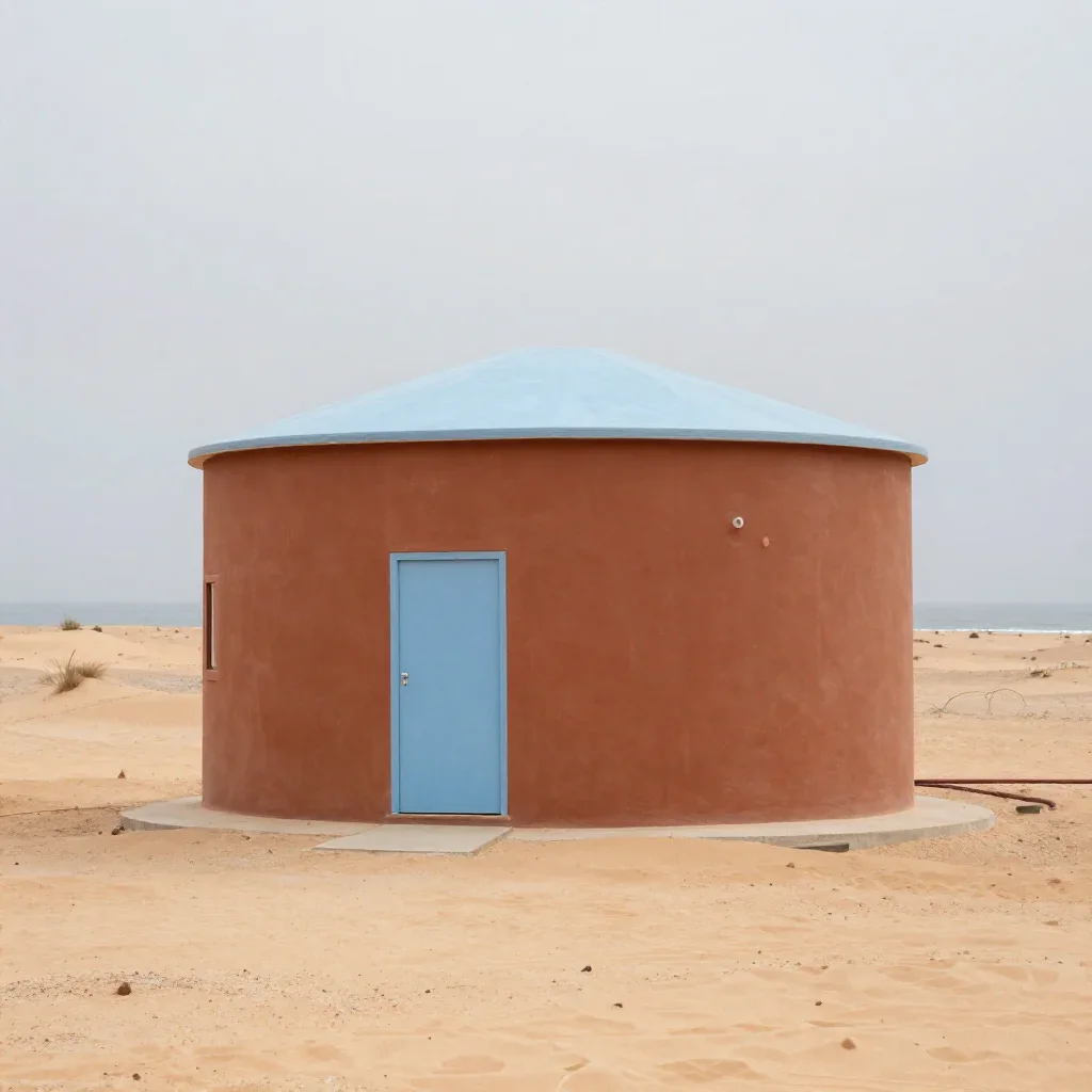 a desert research station under overcast coastal light, high-end design magazine photography, crisp material detail, ter