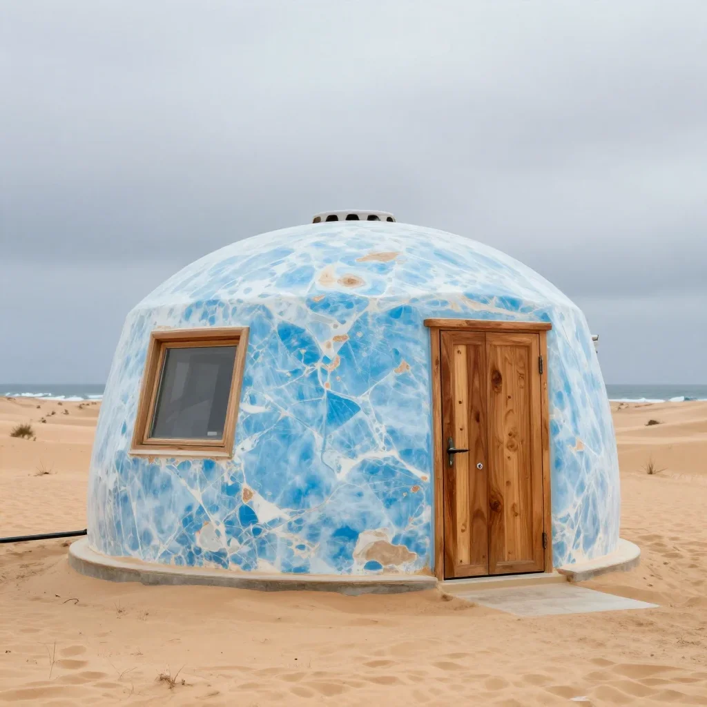 a desert research station under overcast coastal light, high-end design magazine photography, weathered tactile surfaces