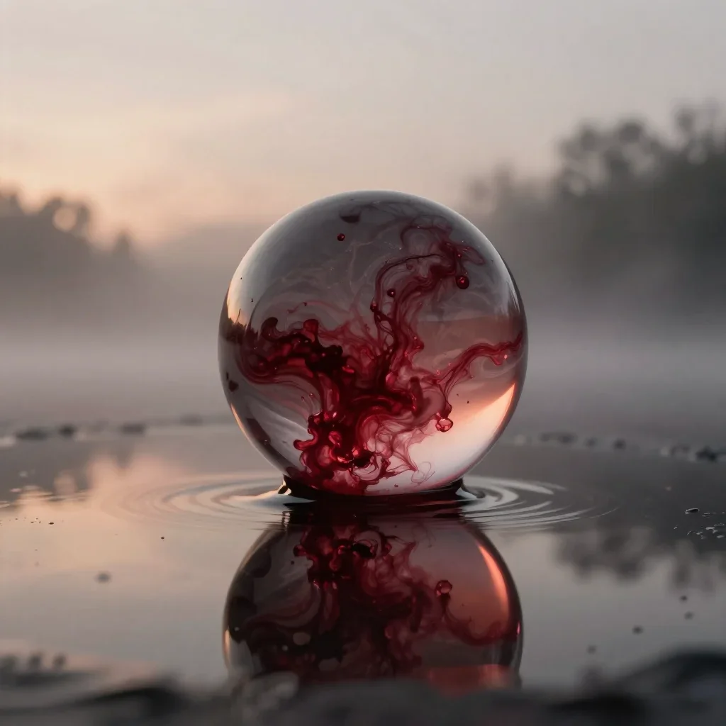 a fluid marble and ink composition in quiet late-afternoon haze, high-end design magazine photography, gentle reflected