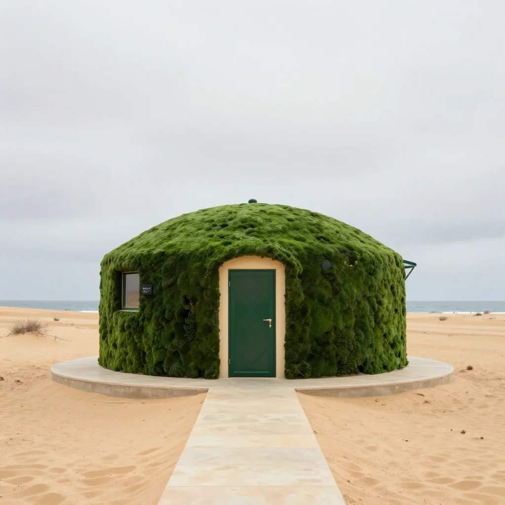 a desert research station under overcast coastal light, high-end design magazine photography, restrained color harmony,