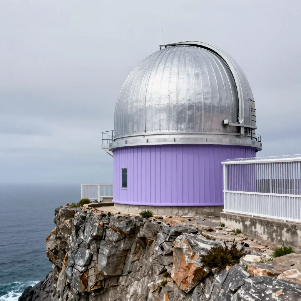 a cliffside observatory under overcast coastal light, high-end design magazine photography, crisp material detail, laven